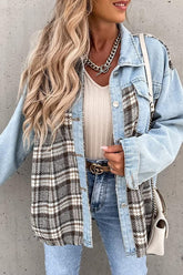 Street Plaid Striped Patchwork Pocket Turndown Collar Oberbekleidung (6 Farben)